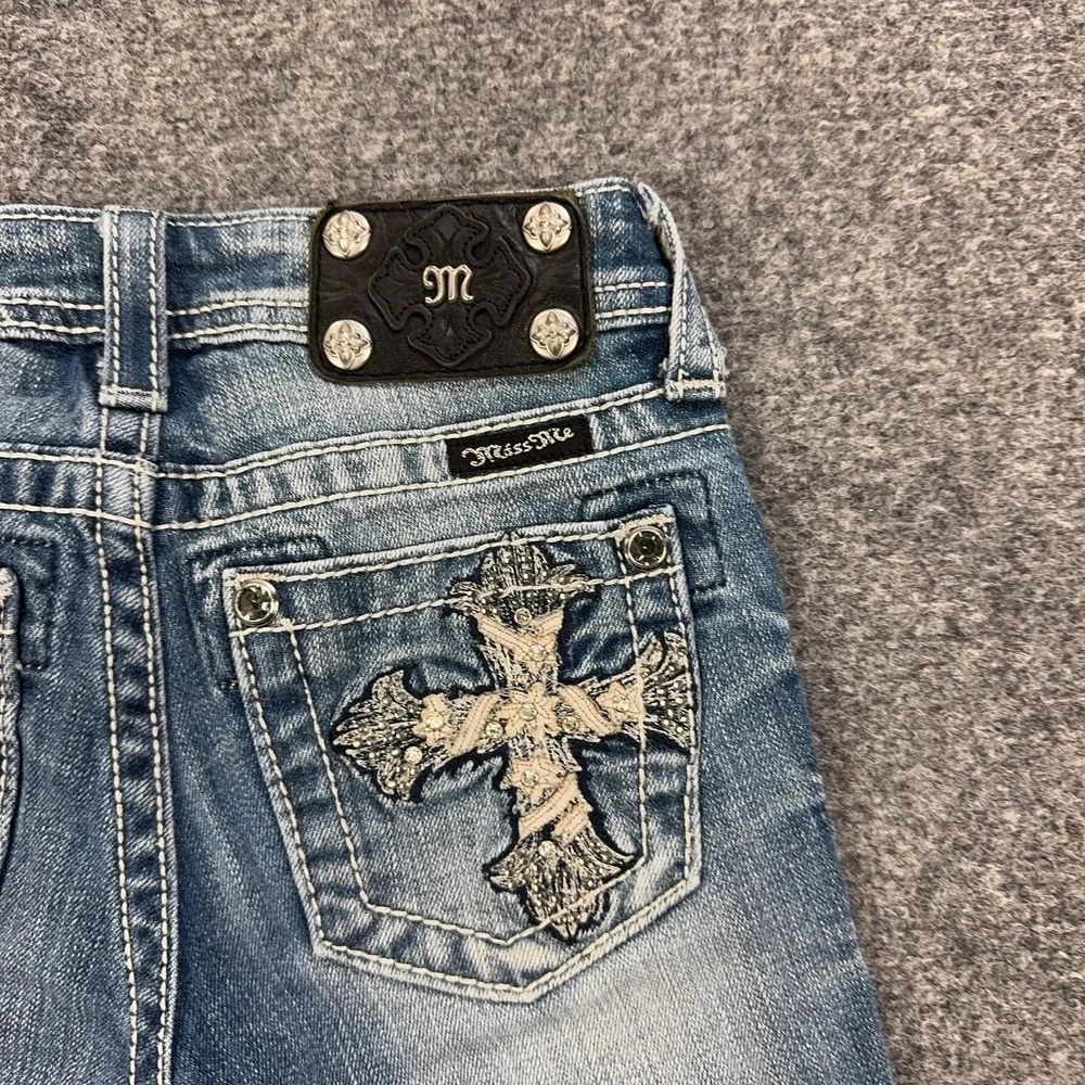 Miss Me Bermuda Shorts Girls 8 Blue Denim Jean Embroidered Cross Pockets JK5445M